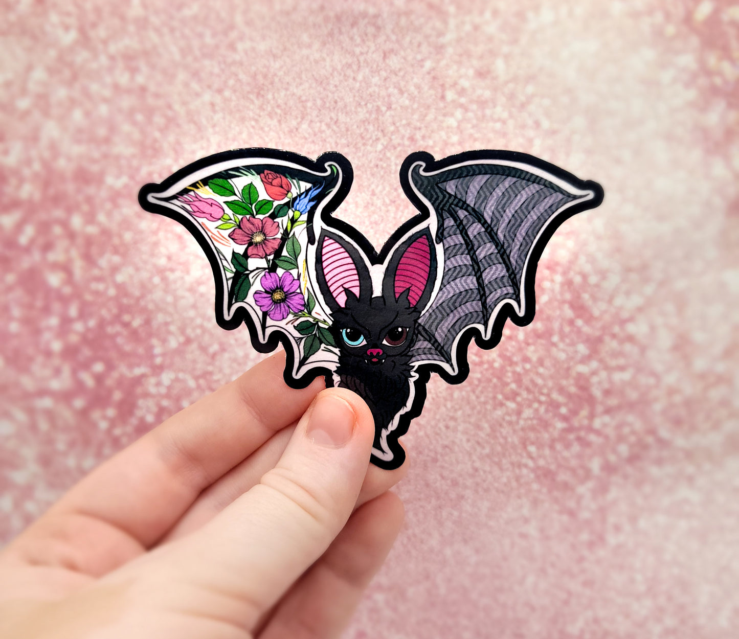 Floral & Black Bat Sticker