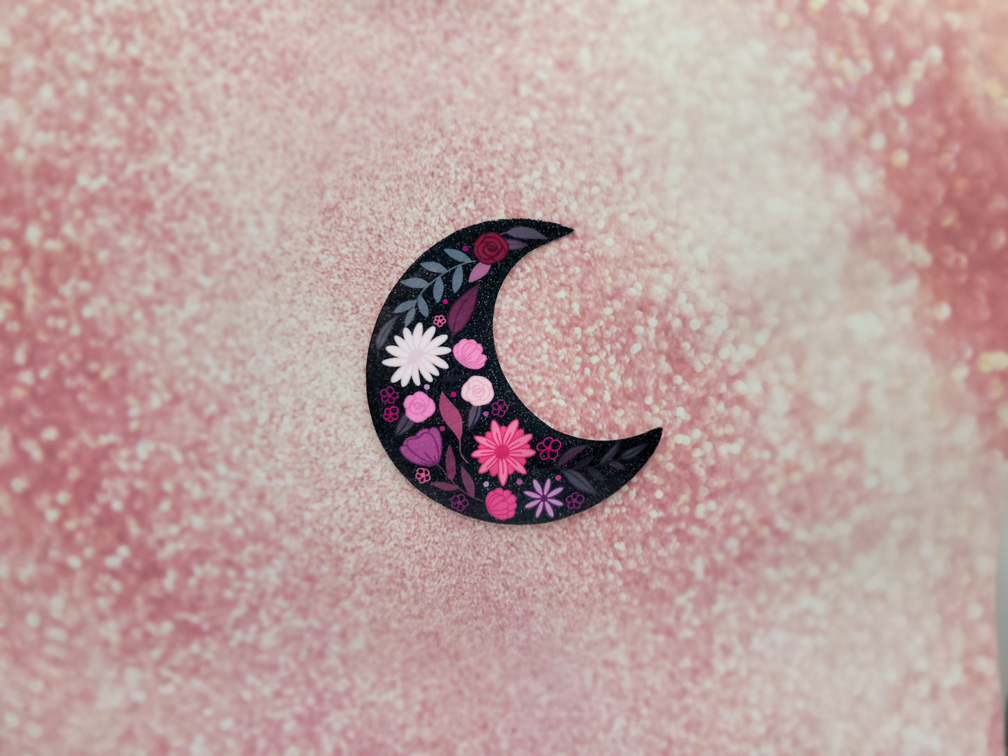 Black Floral Moon Sticker