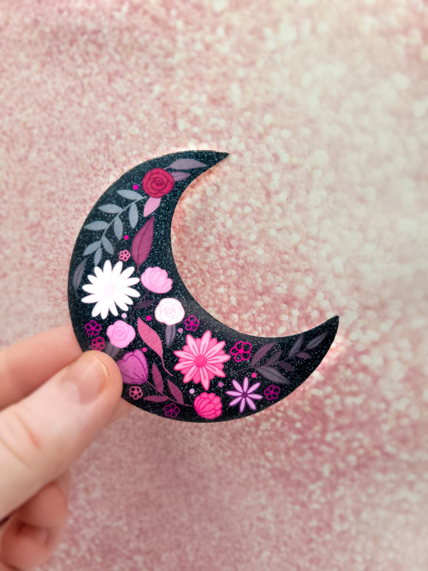 Black Floral Moon Sticker