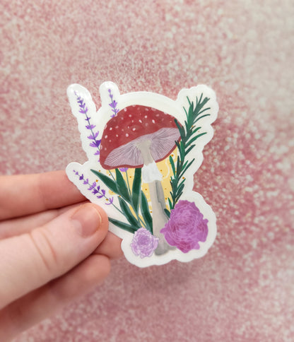 Mushroom Floral Water-Resistant Sticker