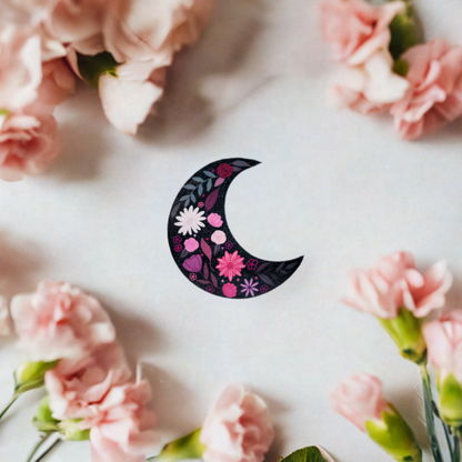 Black Floral Moon Sticker