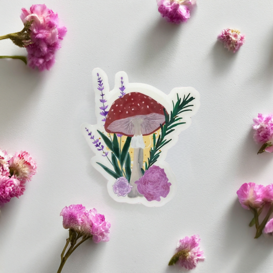 Mushroom Floral Water-Resistant Sticker