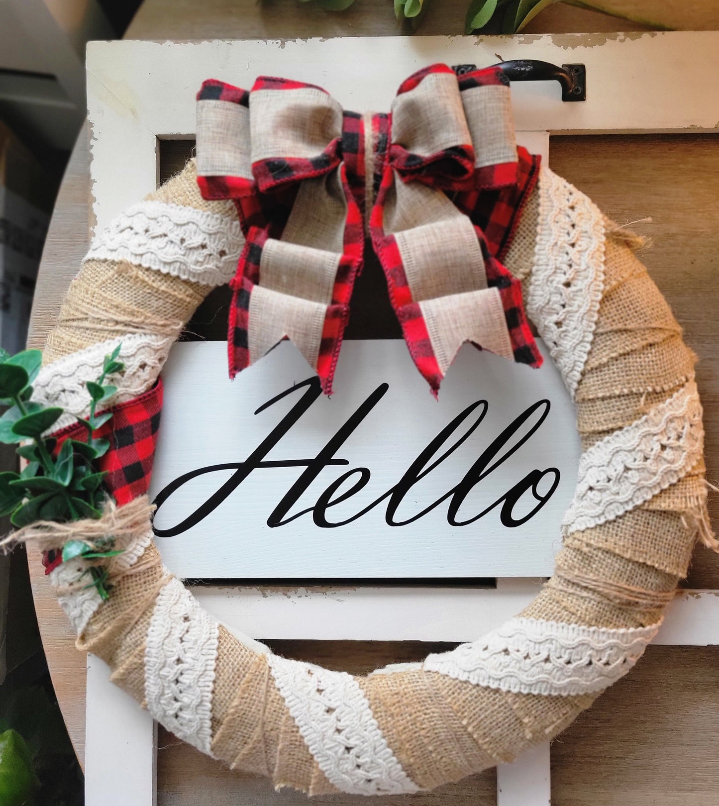 Burlap Bow "Hello" Wreath