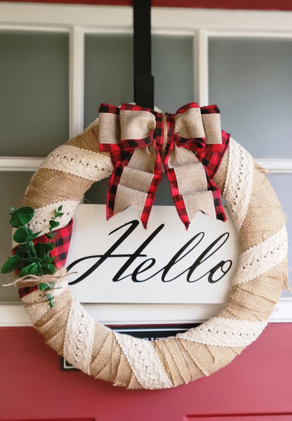 Burlap Bow "Hello" Wreath