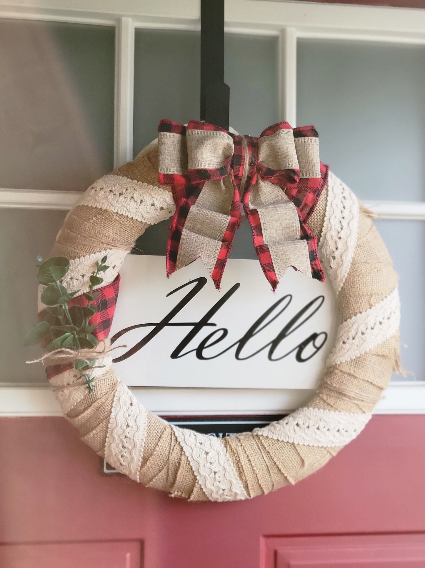 Burlap Bow "Hello" Wreath