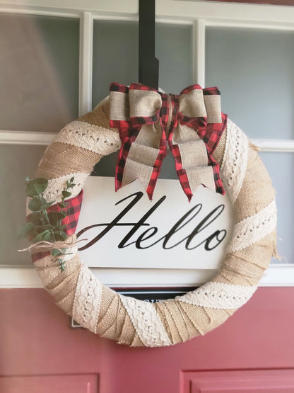 Burlap Bow "Hello" Wreath